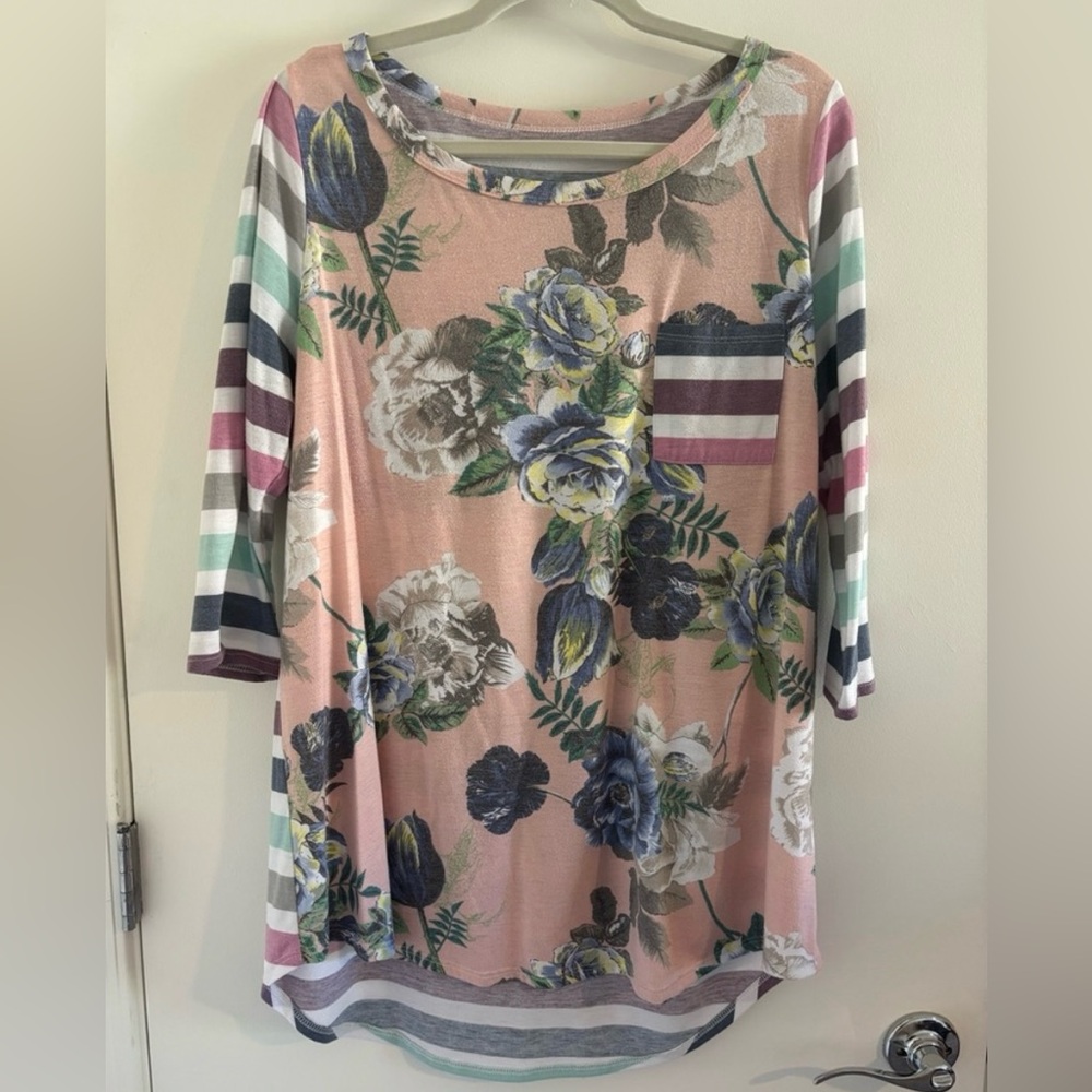 Source Unknown Floral and Striped Long Sleeve Top